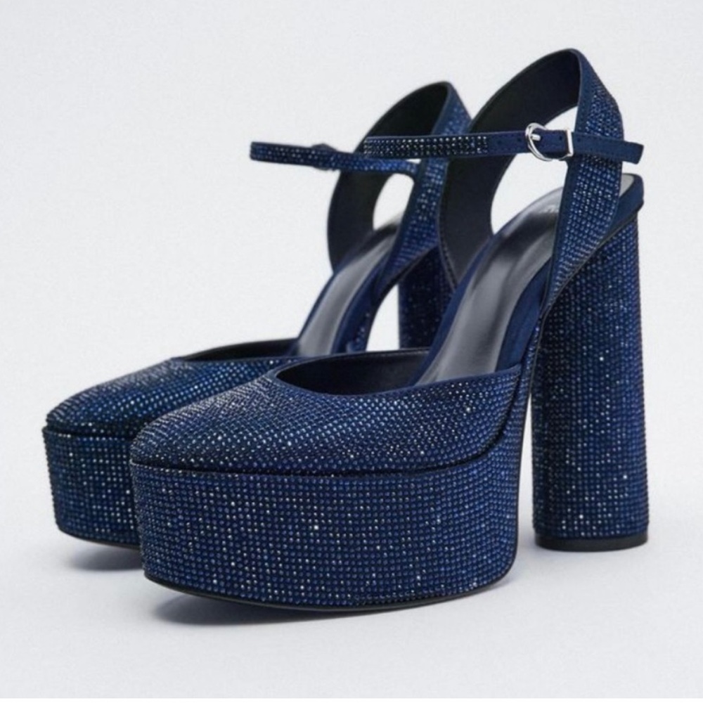 Zara Blue Sparkly Rhinestone Platform Heels